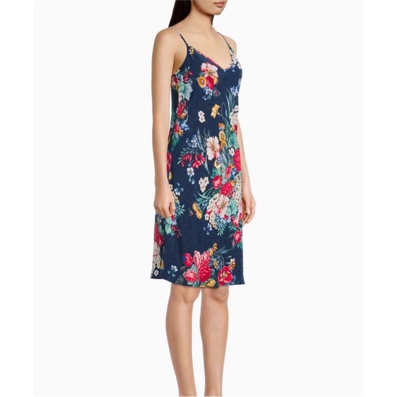 Johnny Was 100% silk slip midi dress in navy blue floral NWT - Picture 4 of 10